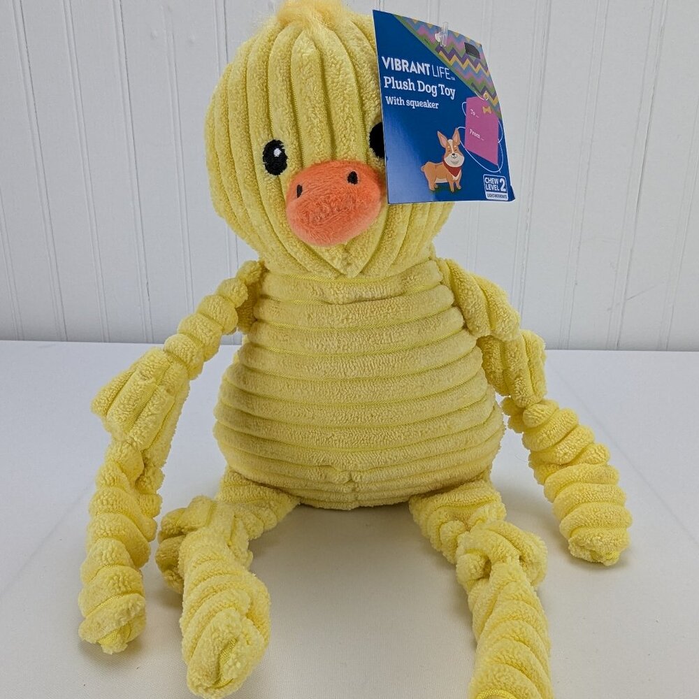 Vibrant Life Yellow Duck Plush Dog Toy with Squeaker 15" Chew Level 2 New